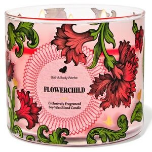 Bath & Body Works Flowerchild 3 Wick Candle With Decorative Sunburst Lid